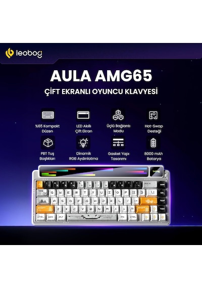 Leobog Amg65 Mekanik Gaming Oyuncu Klavyesi Led Matrix Ekranlı Jasper Switch Rgb Hot Swap Turuncu