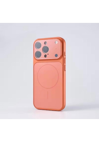 Apple Uyumlu iPhone 14 Pro Max Magsafe Kılıf 17 Pro Max Kamera Görünümlü Lens Korumalı Kapak Turuncu
