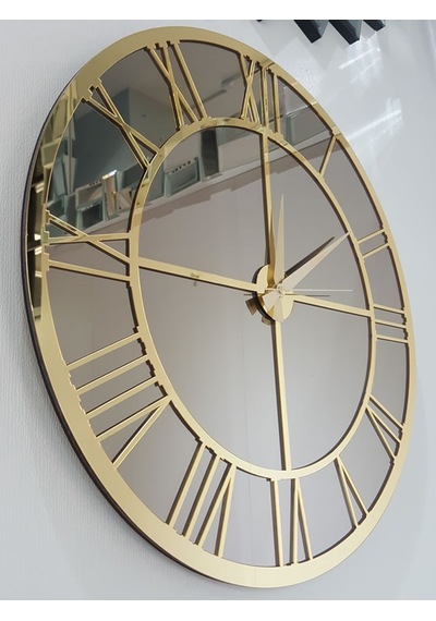Ayna Denizi Gold Bronze Model Altın Bronz Renk 50 CM Dekoratif Aynalı Duvar Saati Altın