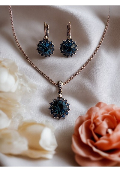 Black Diamond Kristal Taşlı Güneş Figür Kolye Ve Küpe Seti Gri