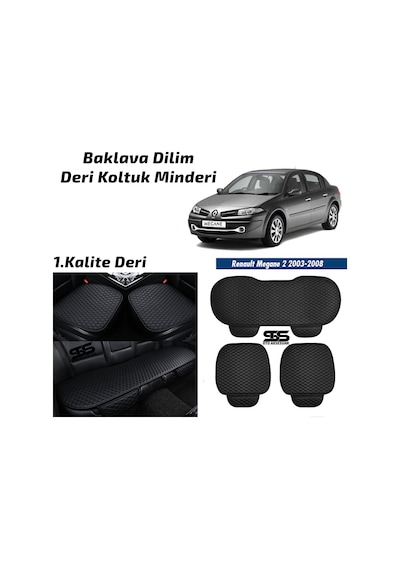 Renault Megane 2 2003-2008 Siyah Deri Oto Koltuk Minderleri