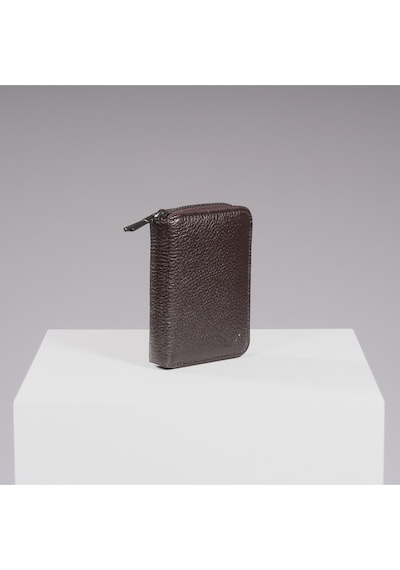 Rhode Vintage Hakiki Deri Fermuarlı Kartlık Cüzdan Kahverengi