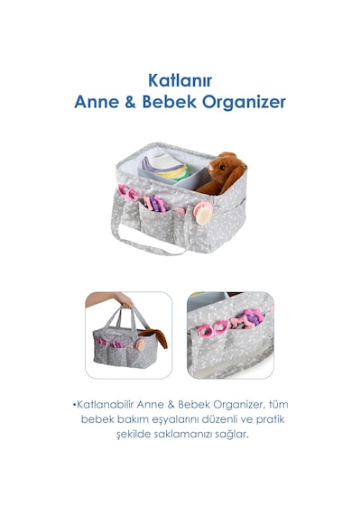 Babyjem - Katlamalı Anne&bebek Organizer Gri Çiçek