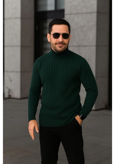 Butik İstanbul Erkek Fitilli Triko Kazak 3lü Set Gri Haki Siyah Regular Balıkcı Yaka Tam Boğazlı Triko Seti Modeli Kazak Çok Renkli