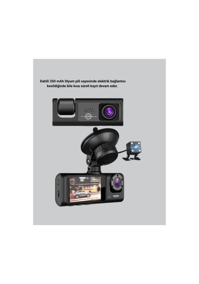 Üç Kameralı Araç Dvr Full Hd Gece Görüşlü Ve 2 İnç Ips Ekranlı - Hs08378559-7337