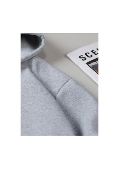 Medinenur Fermuar Desenli Kedili Kapüşonlu Oversize Sweatshirt Gri