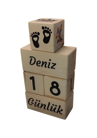 Oduncu Dünyası Ahşap Bebek Anı Küpleri - Kişiye Özel İsim Baskılı - 5 Parça Set - Fotoğraf Çekimi ve Oda Dekora