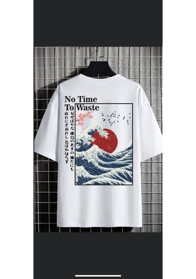 Flood Of Style Erkek Beyaz No Time Oversize Bisiklet Yaka Tshirt