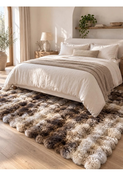 Hoom Rugs Rabbit 420 Multi Kahve Çift Renkli Peluş Halı Çok Renkli