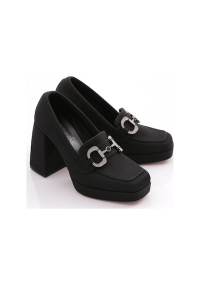 Dgn 0951 Kadin Küt Burun Tokali Platform Topuklu Ayakkabi 0951-2216-R11643 Siyah