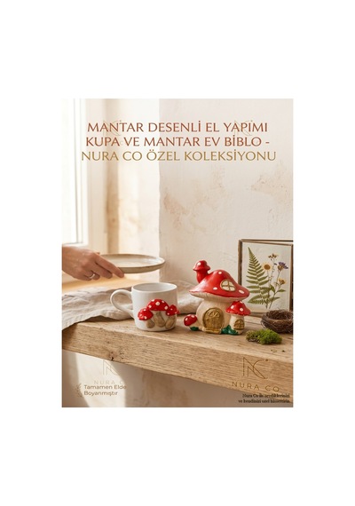 Mantar Kabartmalı Kahve Finca Ve Dekoratif Mantar Ev Biblo Seti Masalsı Orman Serisi Kahve Sunum Fig Çok Renkli