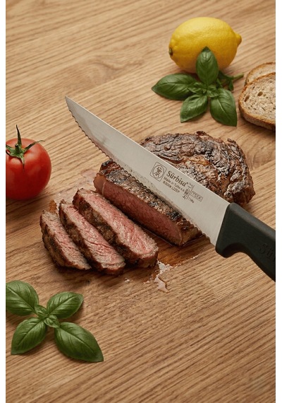 Lazerli Tırtıklı Sürmene Sebze Meyve Biftek Steak Mutfak Bıçağı 24 Cm Lazer Bileme Sürbisa 61005-lz Siyah