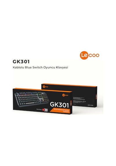 Lecoo GK301 USB Kablolu Blue Switch Makrolu RGB Gaming Mekanik Türkçe Q Klavye Metalik Gri