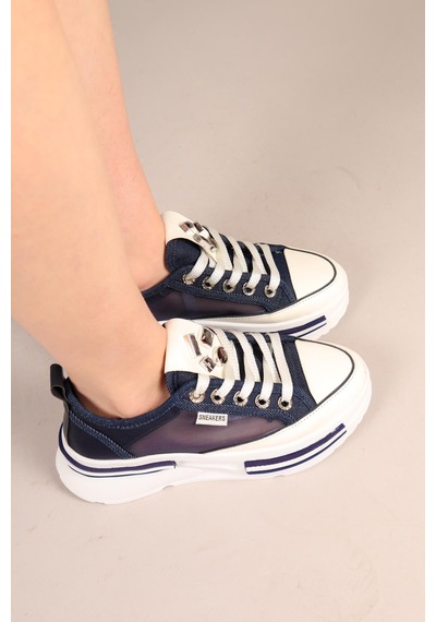 Prens 172 Kadın Fileli Denim Kalın Taban Sneaker Ayakkabı Lacivert