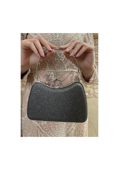 Bukawear Büka Kadın Simli Parmak Geçmeli Uzun Metal Askılı Elde Taşınabilir Abiye Çabta Gri - 692755200 Gri