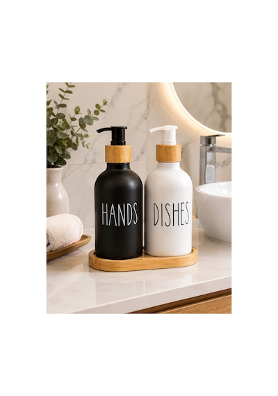 2 Li Bambu Detaylı Sıvı Sabunluk Seti Siyah Beyaz, Beyaz Beyaz Ve Siyah Siyah Renk Seçenekli Hands & Dishes Dispenser Beyaz 2 Li Bambu Detaylı Sıvı Sabunluk Seti Siyah Beyaz, Beyaz Beyaz Ve Siyah Siyah Renk Seçenekli Hands & Dishes Dispenser Beyaz