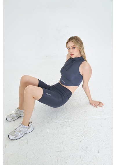 Lesa Wear Soft Touch Bedene Oturan İp Detaylı Sporcu Crop Sütyeni Antrasit