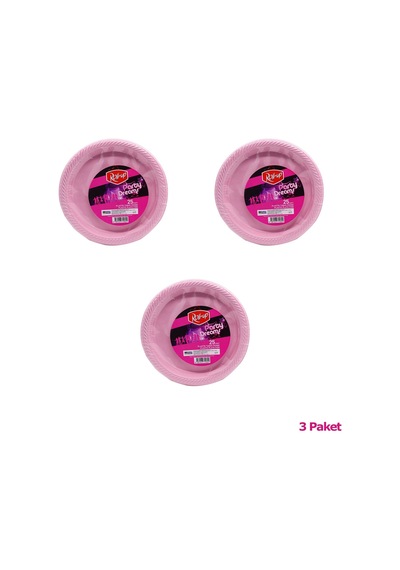 Roll-up Kullan At Renkli Pembe Parti Davet Plastik Tabak - 22 Cm. - 25 Adetlik 3 Paket