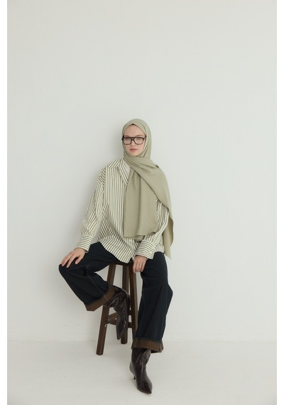 Mirsoy Scarf İpeksi Jakar Şal Sarmaşık Desen Koyu Gri