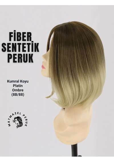 Kısa Sentetik Peruk Kumral Koyu Platin Ombre