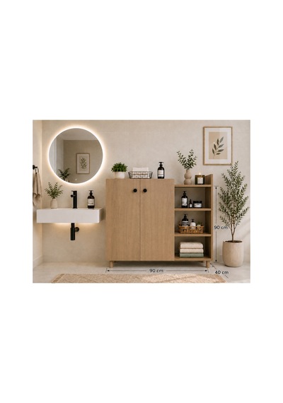 Kahverengi Banyo Dolabı - Çok Amaçlı Banyo Dolabı Bej