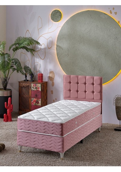 Beehanem Bengü Tek Kişilik 3lü Set Yatak+baza+başlık Pembe 120 X 200