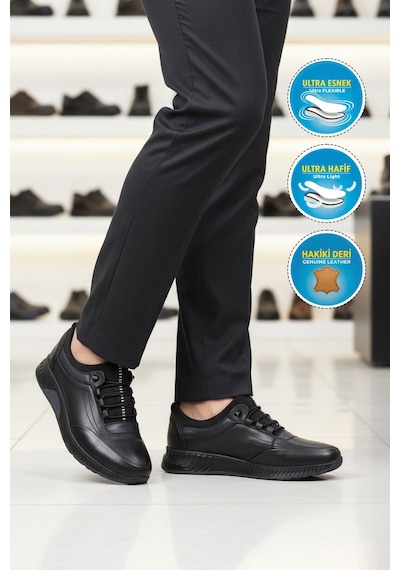 Ayakmod Premium Siyah Hakiki Deri Anatomik Erkek Casual Ayakkabı 1980 M Siyah