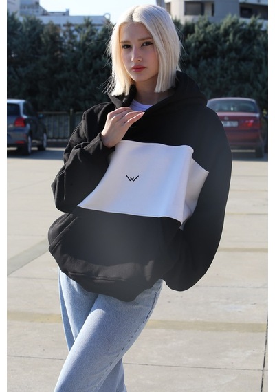 Siyah Renk Bloklu Şardonlu Sweatshirt Mg1544