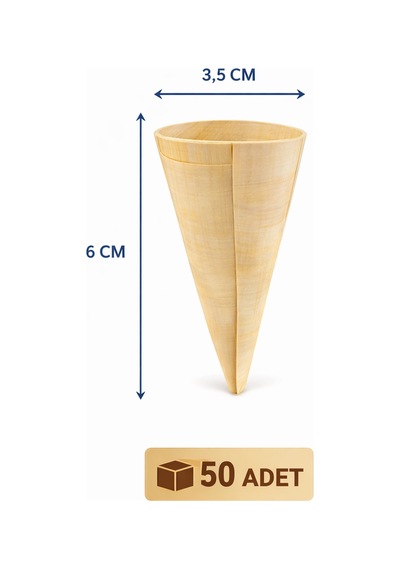 50'li Pkt Mini Bambu Sunum Korneti 6x3,5 Cm Doğal Sunum Külahı Kokteyl Catering Finger Food Sunumluk