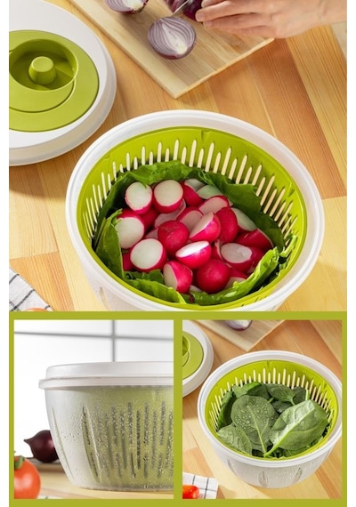 Flora Pratik Salata Ve Sebze Kurutucu 4,5 Litre, Meyve Sebze Marul Yeşillik Yıkama Kurutma Kabı Yeşil