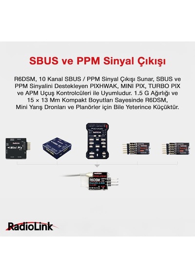 Radiolink R6dsm Mini 10 Kanal Uzaktan Kumanda Alıcısı Receiver W/ppm&s-bus At9&at9s&at10&at10ıı İle Uyumludur