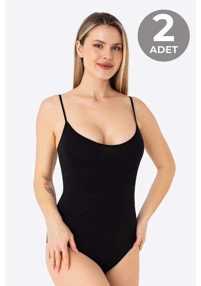 Hadpols Premium Kadın Siyah İp Askılı Çıtçıtlı Atlet Body Zıbın 2'li Basic Üst Bayan Giyim Günlük Tarz