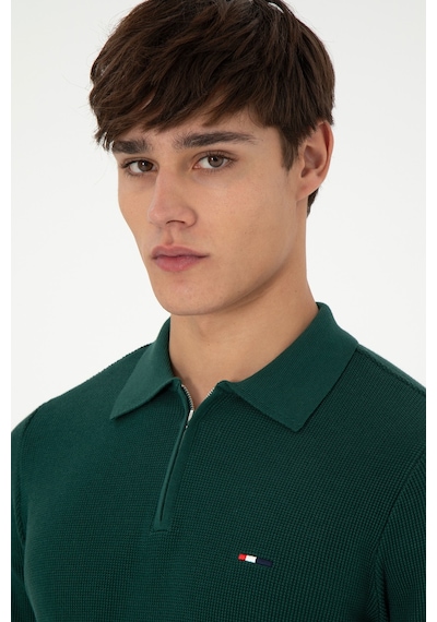 U.S. Polo Assn. Erkek Regular Fit Yarım Fermuarlı Koyu Yeşil Basic Kazak 50298266-VR079