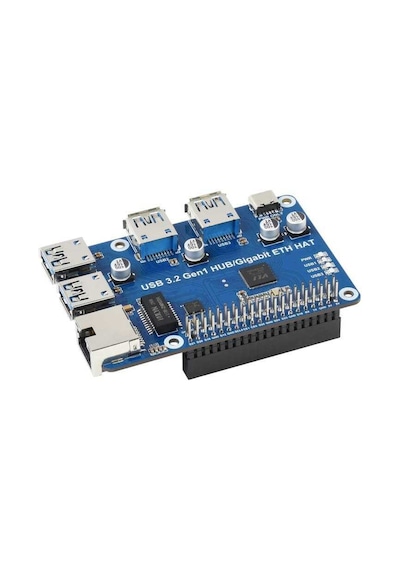 Raspberry Pi için USB 3.2 Gen1 ve Gigabit Ethernet HUB HAT - 3xUSB - 1xGigabit ETH - Sürücüsüz