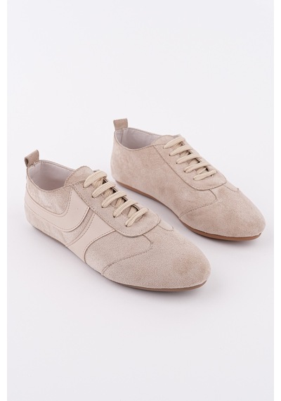 Muggo Vibe Bağcıklı Günlük Kadın Sneaker Spor Ayakkabı Bej