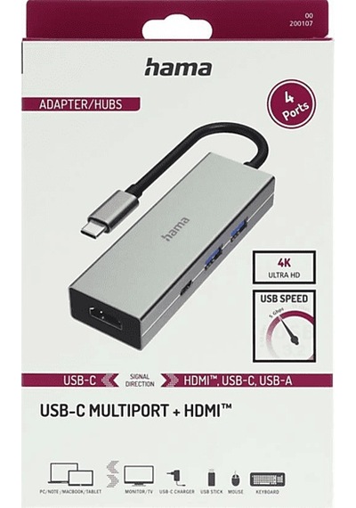 Hama Hm.200107 Usb-c 3.2 Adaptör, 2xusb-a, 1xusb-c, 1xhdmı Usb Hub Gri Renk-Gri