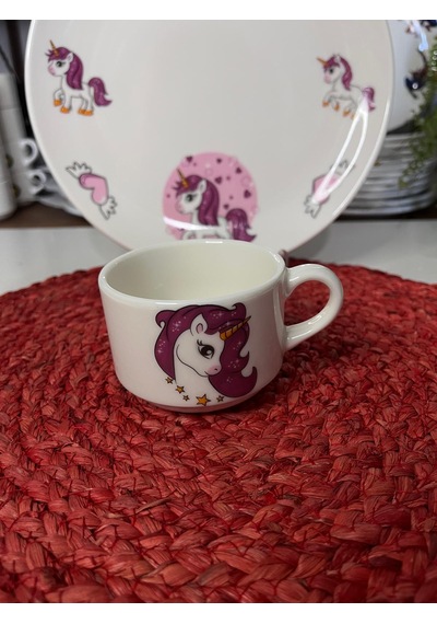 7 Parça Pembe Unicorn Model Çocuk Bebek Yemek Takımı Beslenme Seti Çok Renkli