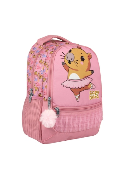Capybara Pembe Kız Çocuk Balerin Capybara Desenli İlkokul Okul Sırt Çantası - 5215
