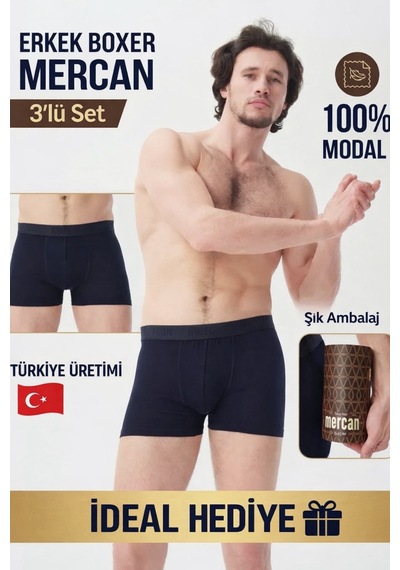 Mercan 3 Lü Lacivert Modal Boxer