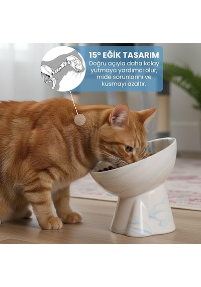 Seramik Mama Kabı - Kedi Ve Köpekler İçin Sağlıklı Mama Kasesi - Yükseltilmiş, Ayaklı Mama Kabı Mavi