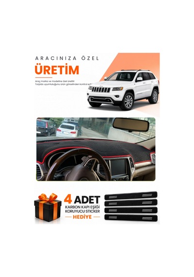 Jeep Grand Cherokee 2014-2020 Uyumlu Torpido Koruma Örtüsü Oto Kılıfı - Siyah Kırmızı