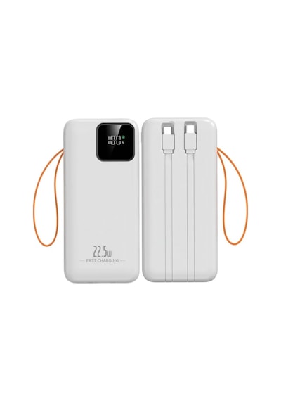 30000mah Powerbank 22.5w Hızlı Şarj Özellikli Type C Ve Lightning Kablolu Pd Taşınabilir Şarj Aleti Siyah