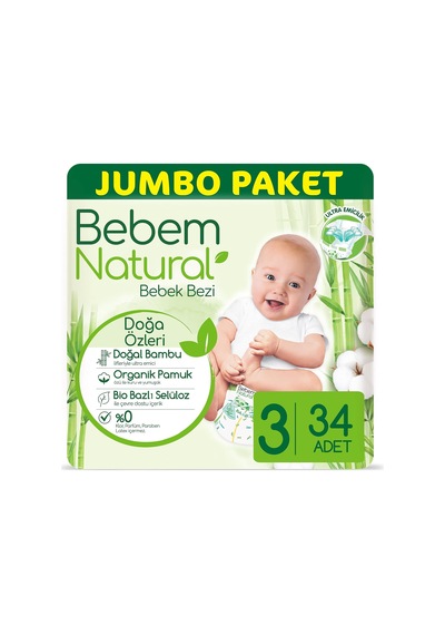 Natural Bebek Bezi 3 Beden Midi 34 Adet