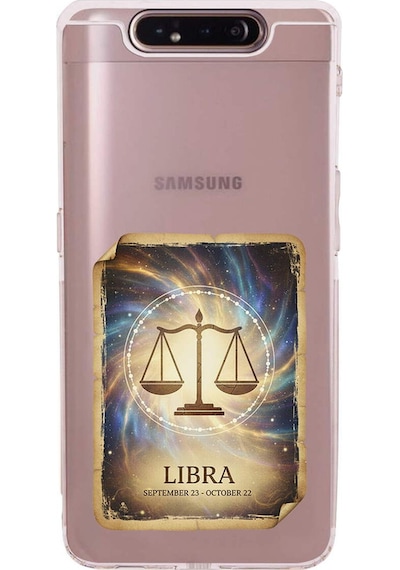 Samsung Galaxy A90 İle Uyumlu Burç Kartları Terazi Tasarımlı Şeffaf Silikon Kılıf Şeffaf