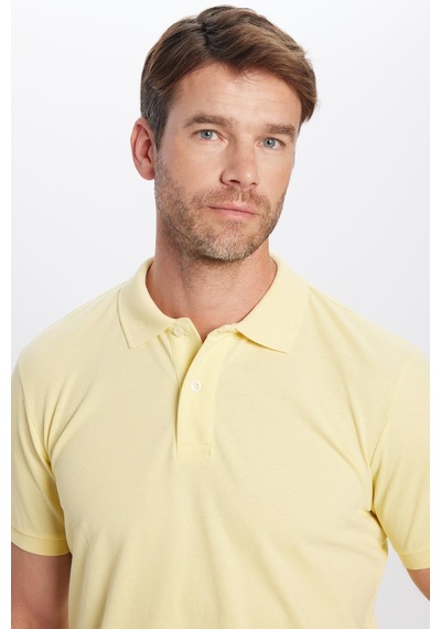 Tudors Erkek Slim Fit Dar Kesim Pamuklu Yumuşak Dokulu Serin Tutan Kumaş Düz Pike Polo Yaka Tişört-31627 Sari Sarı