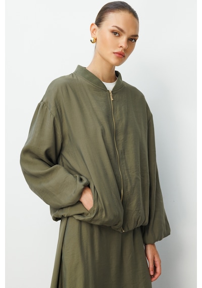Mizalle Modal Karışımlı Haki Oversize Bomber Ceket Haki