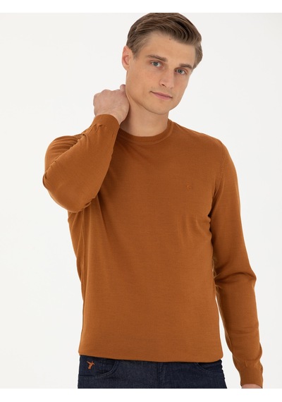Cacharel Tarçın Slim Fit Bisiklet Yaka Triko Kazak Turuncu