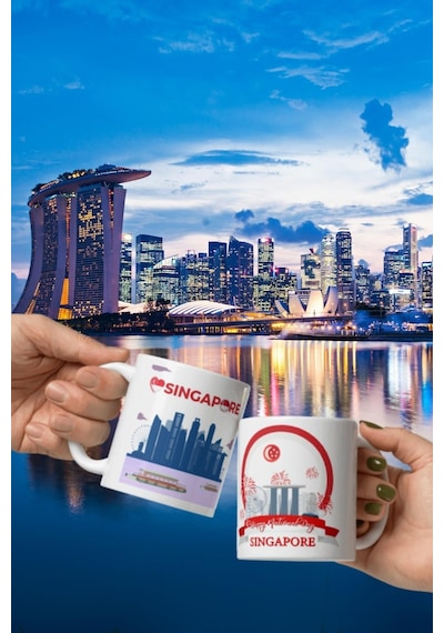 Singapur Kupa Bardak 2 Adet Seyahat Hatıra Singapore Mug