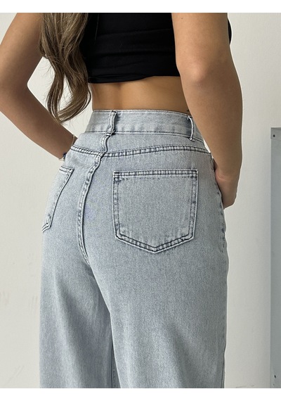 Blue Marlın Kadin Buz Kar Çift Köprülü Paça Söküm Detayli Kot Pantolon Jeans Mavi