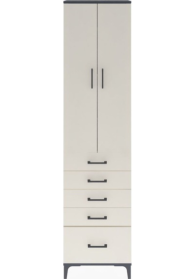 Arges Dolap 4 Raflı 5 Çekmeceli 2 Kapaklı 60x30x243 Antrasit-aytaşı Antrasit